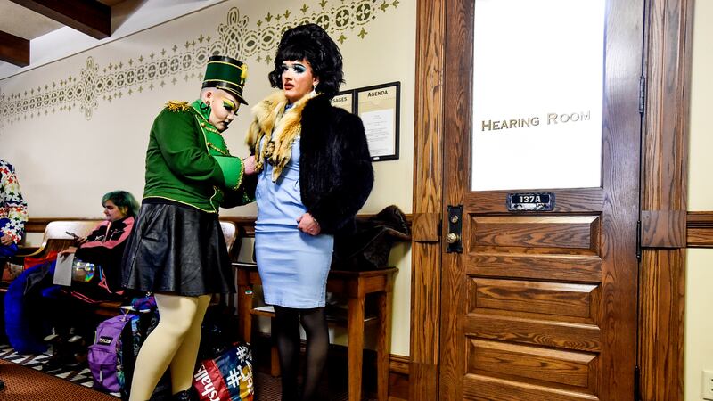 Scenes from a drag show at the state capitol held in protest to a slate of bills aimed at how...